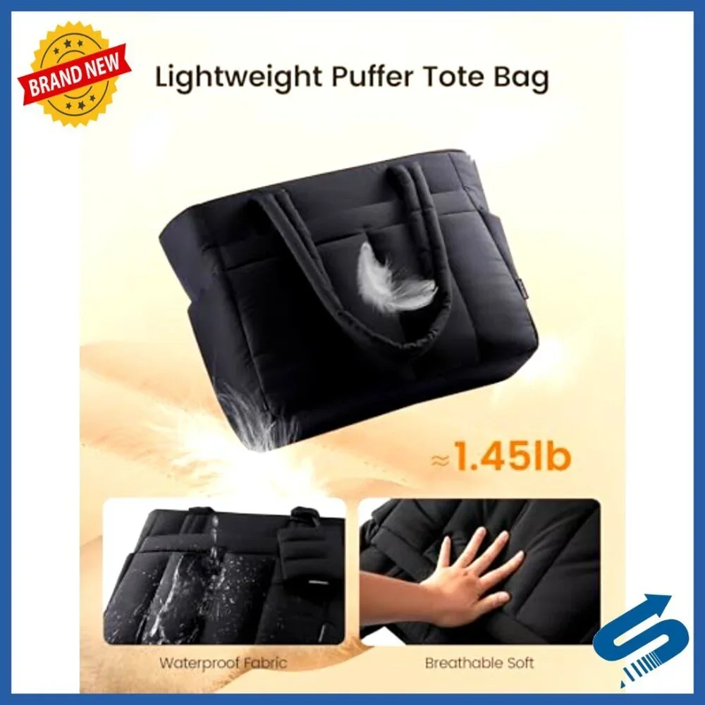 Quilted Puffer Tote Bag 15.6 Inch Laptop Work Bag with Luggage Strap